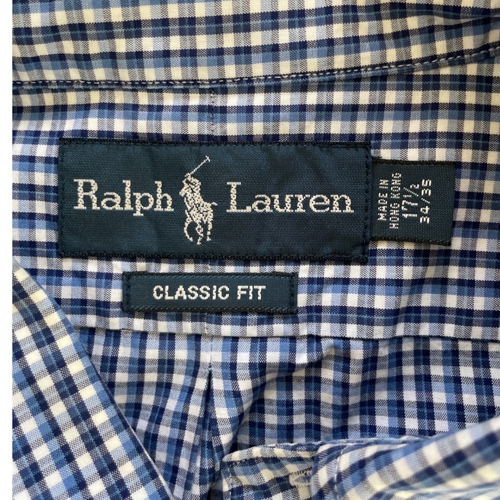 Ralph Lauren Mens Classic Fit Gingham Button Down Shirt Blue Size 17.5 34/35 - Picture 8 of 12